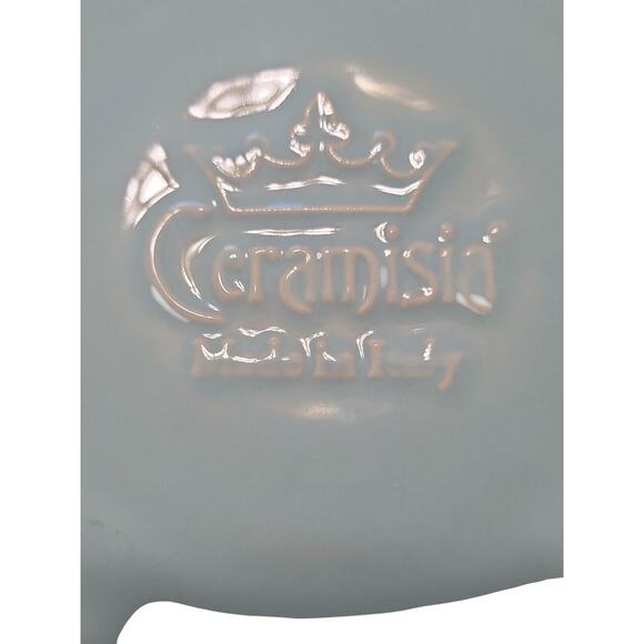 (Sold)Ceramisia Italy 2 Dinner Plates 10 3/4” Light Mint Teal Aqua Blue Embossed - Picture 4 of 4